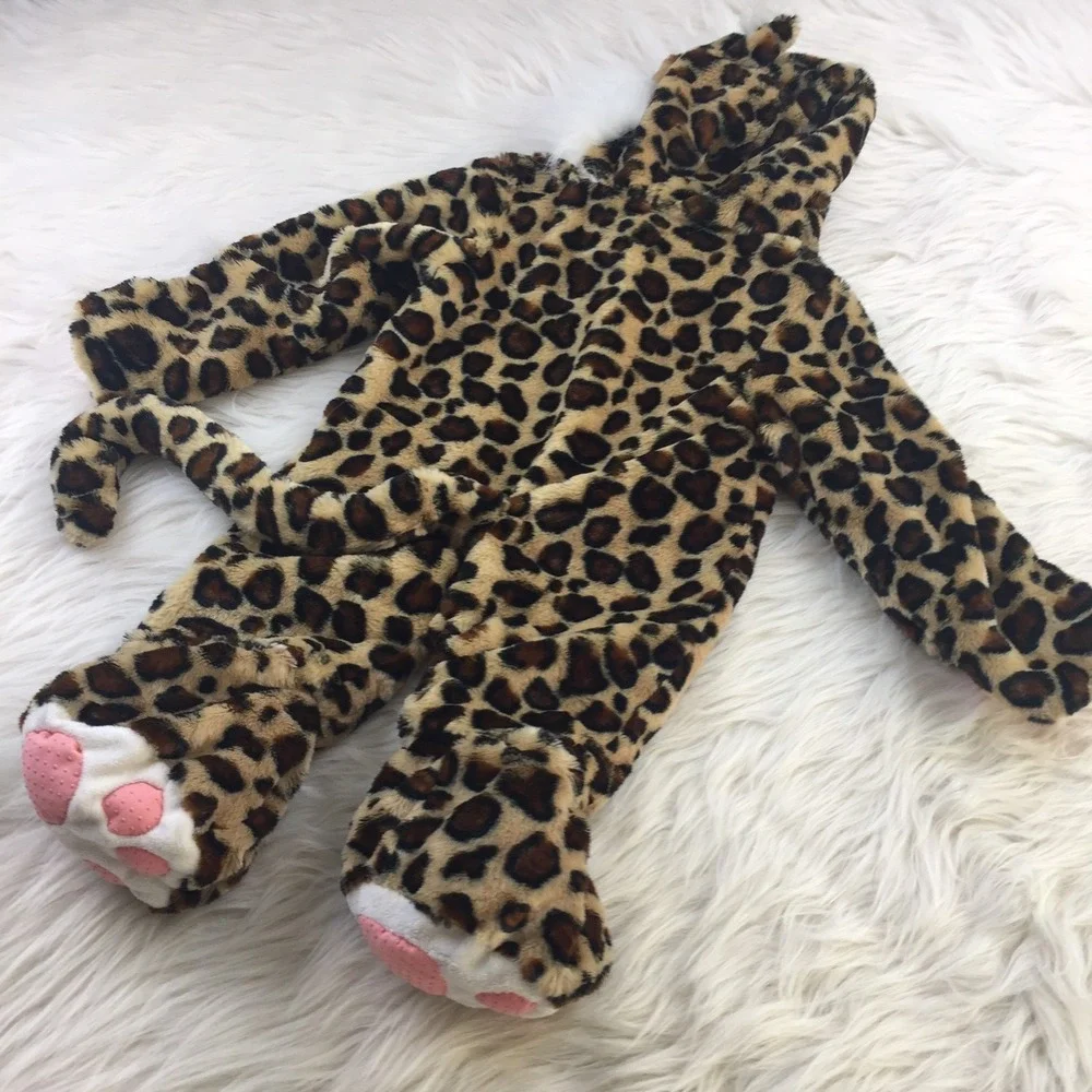 Celebration Creation Bobcat Costume Baby 6-18M Leopard Print Plush Jumpsuit Tail